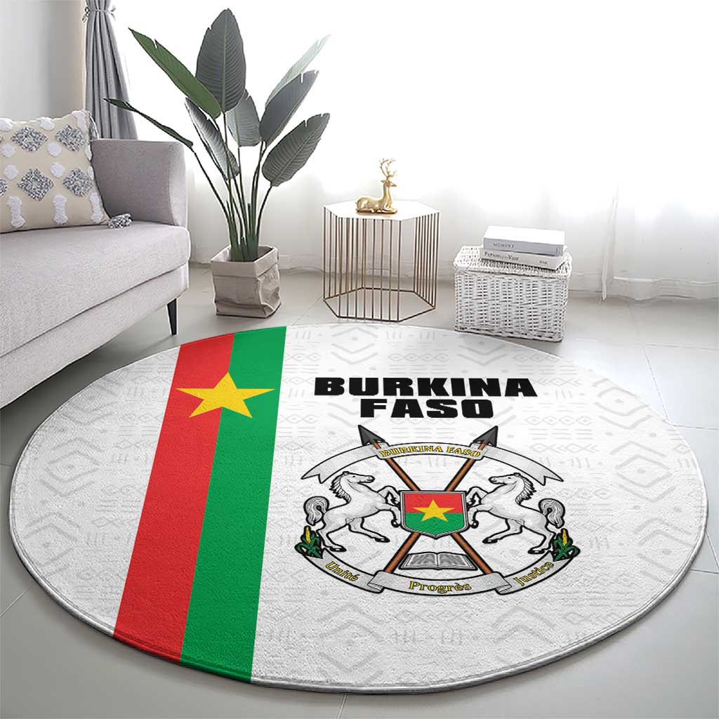 Burkina Faso Striped Round Carpet African Mud Cloth Pattern - White - Wonder Print Shop