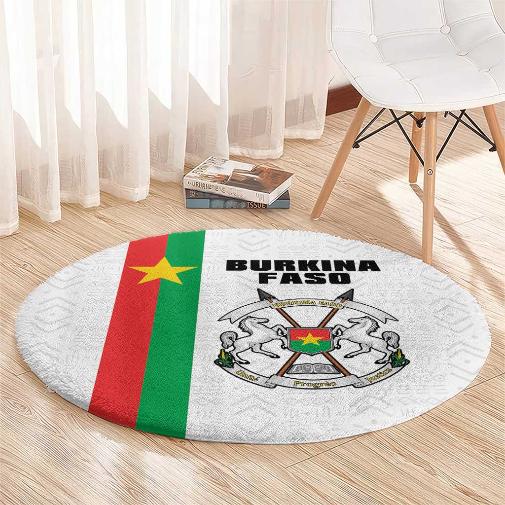 Burkina Faso Striped Round Carpet African Mud Cloth Pattern - White - Wonder Print Shop