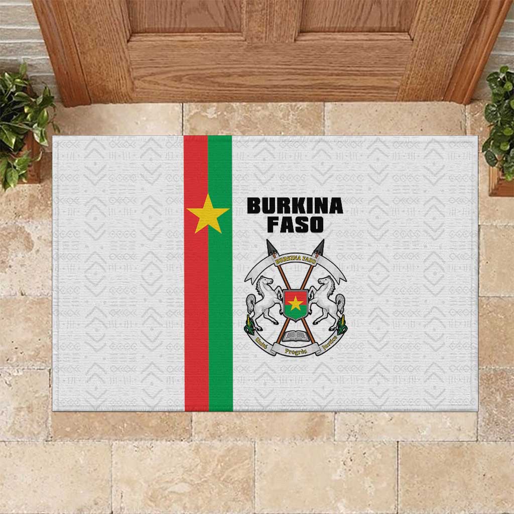 Burkina Faso Striped Rubber Doormat African Mud Cloth Pattern - White - Wonder Print Shop