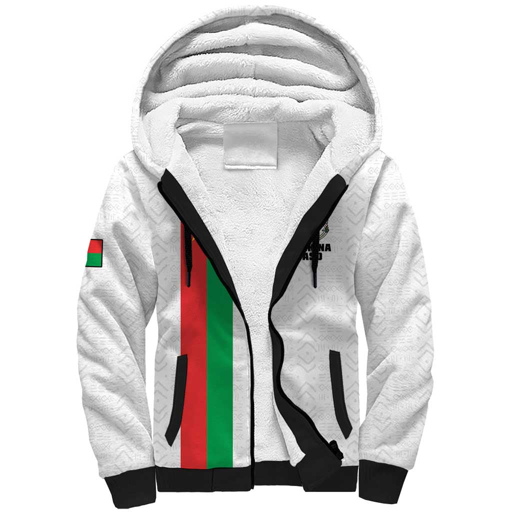 Personalized Burkina Faso Striped Sherpa Hoodie African Mud Cloth Pattern - White - Wonder Print Shop