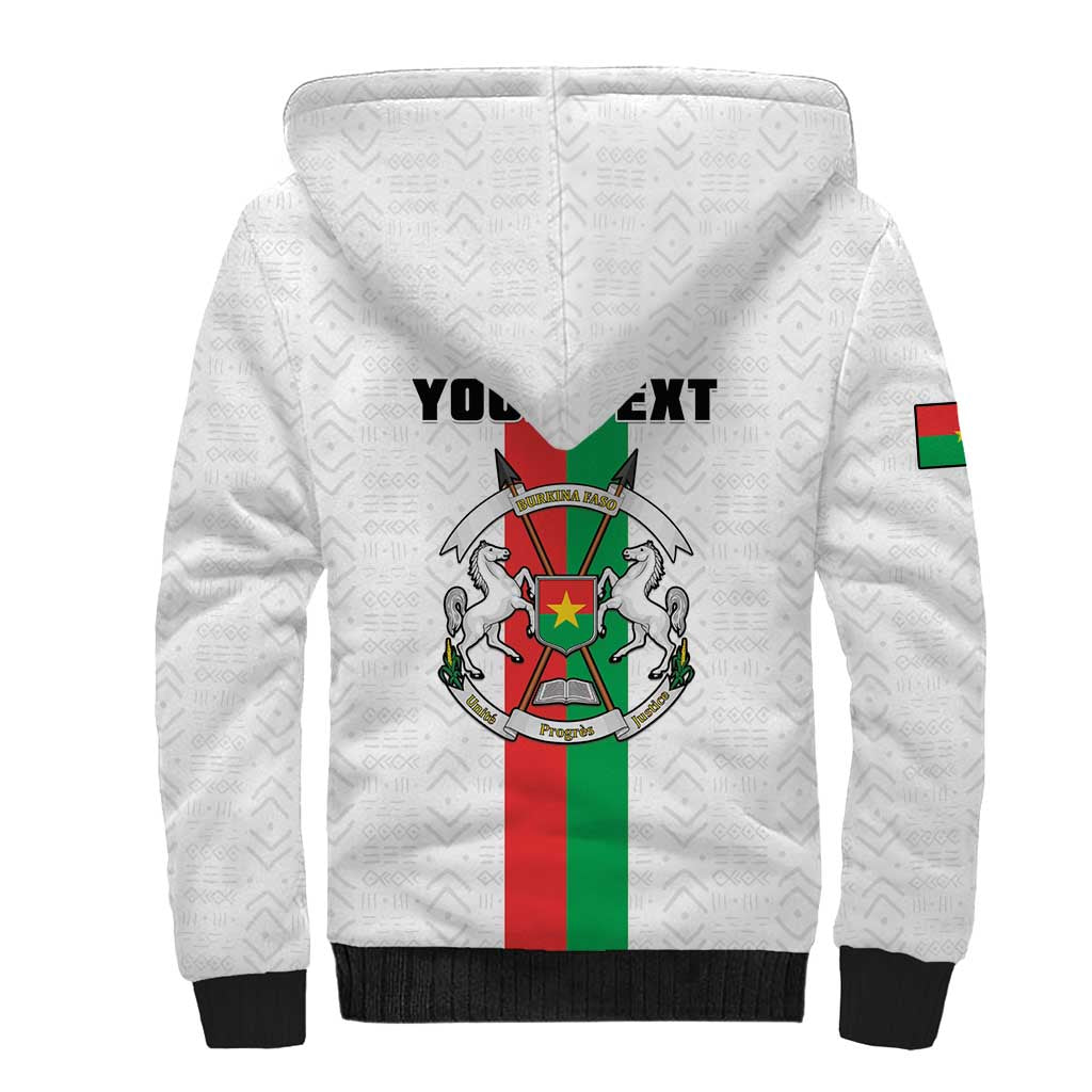 Personalized Burkina Faso Striped Sherpa Hoodie African Mud Cloth Pattern - White - Wonder Print Shop