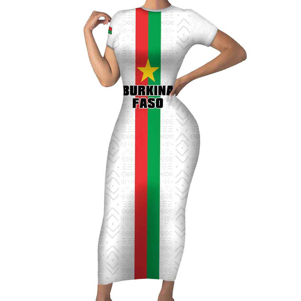 Personalized Burkina Faso Striped Short Sleeve Bodycon Dress African Mud Cloth Pattern - White - Wonder Print Shop