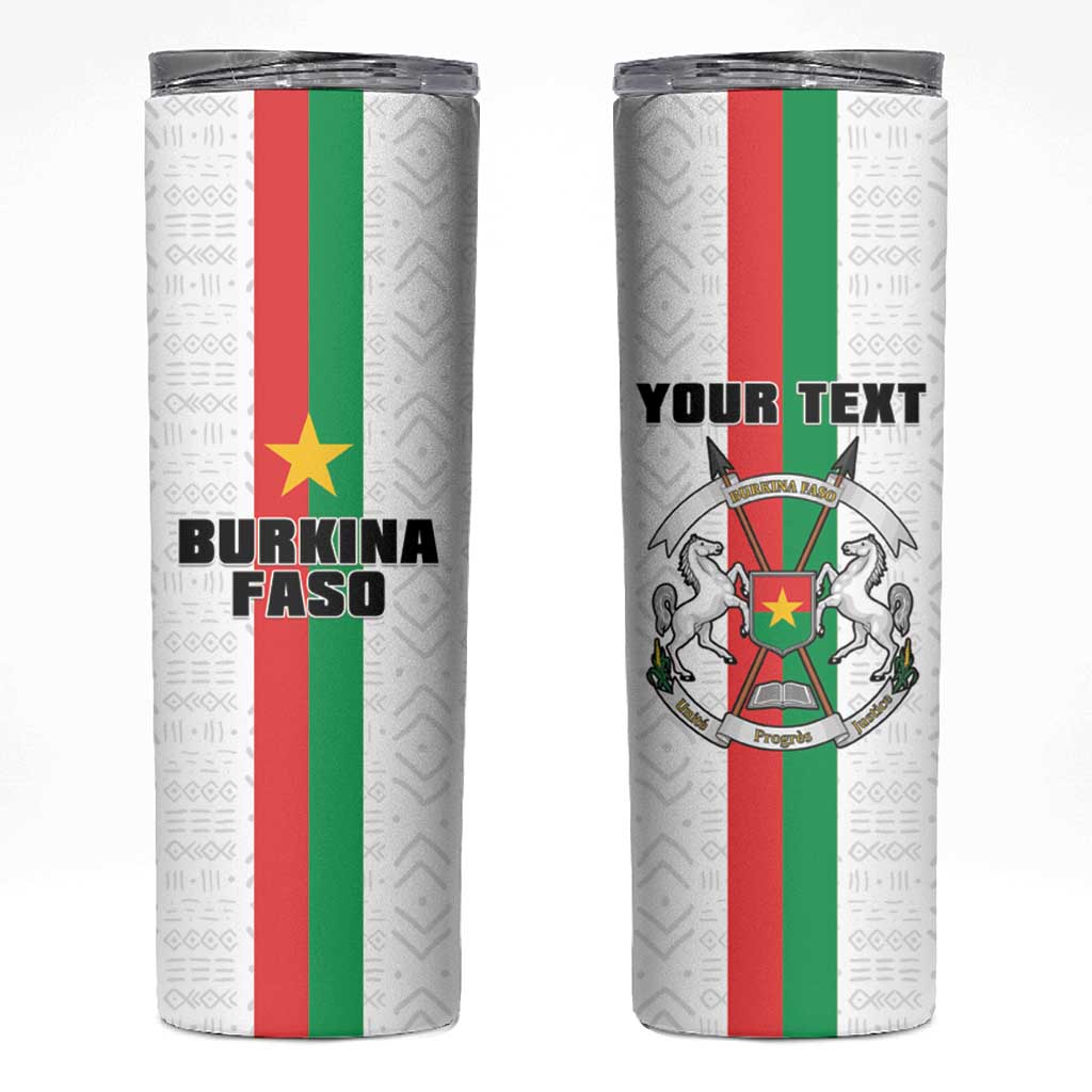 Personalized Burkina Faso Striped Skinny Tumbler African Mud Cloth Pattern - White - Wonder Print Shop