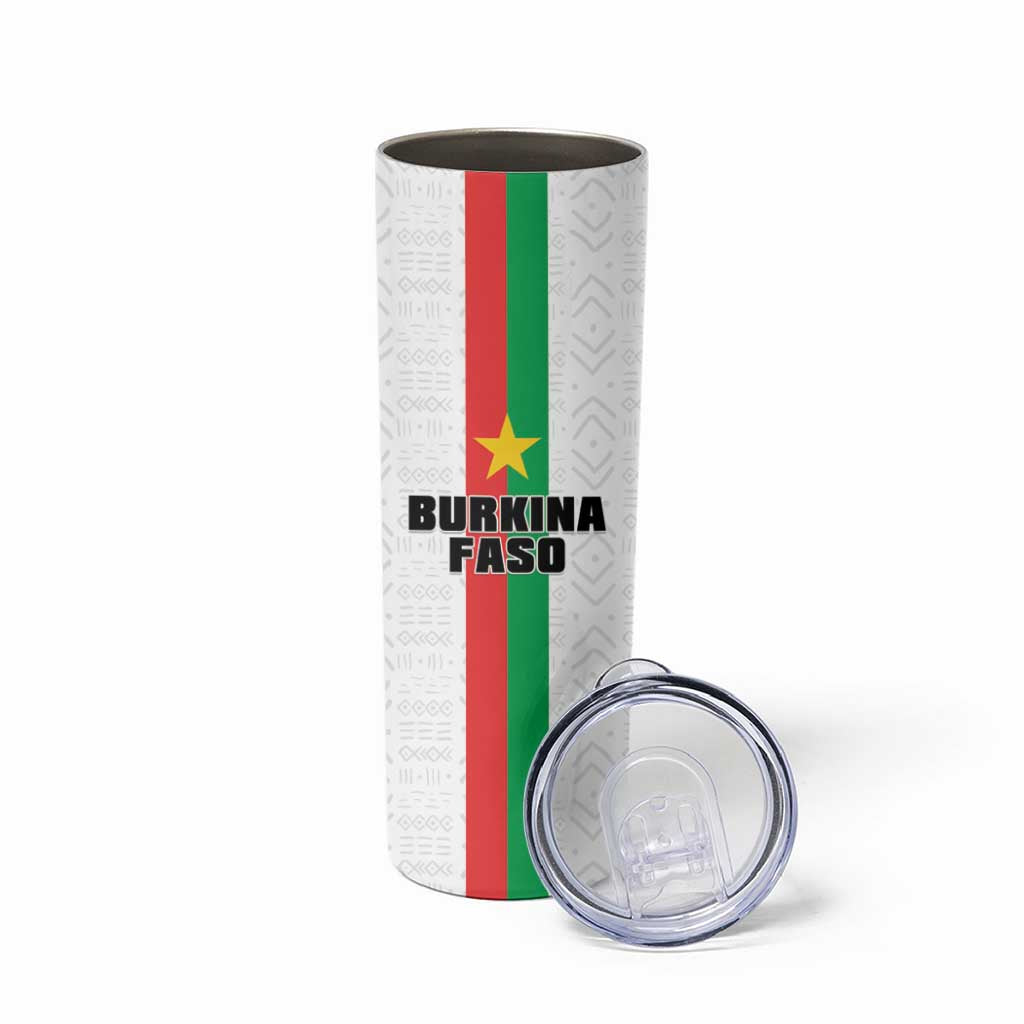 Personalized Burkina Faso Striped Skinny Tumbler African Mud Cloth Pattern - White - Wonder Print Shop