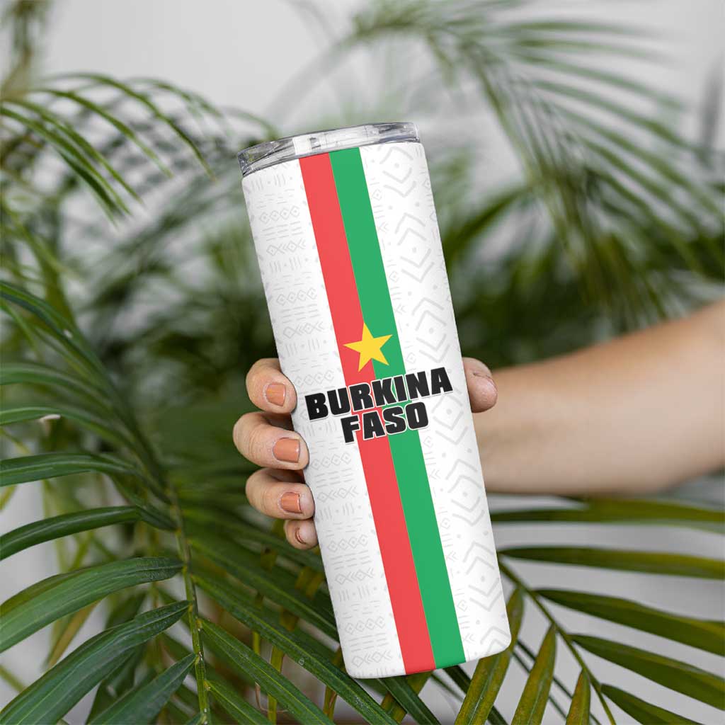 Personalized Burkina Faso Striped Skinny Tumbler African Mud Cloth Pattern - White - Wonder Print Shop
