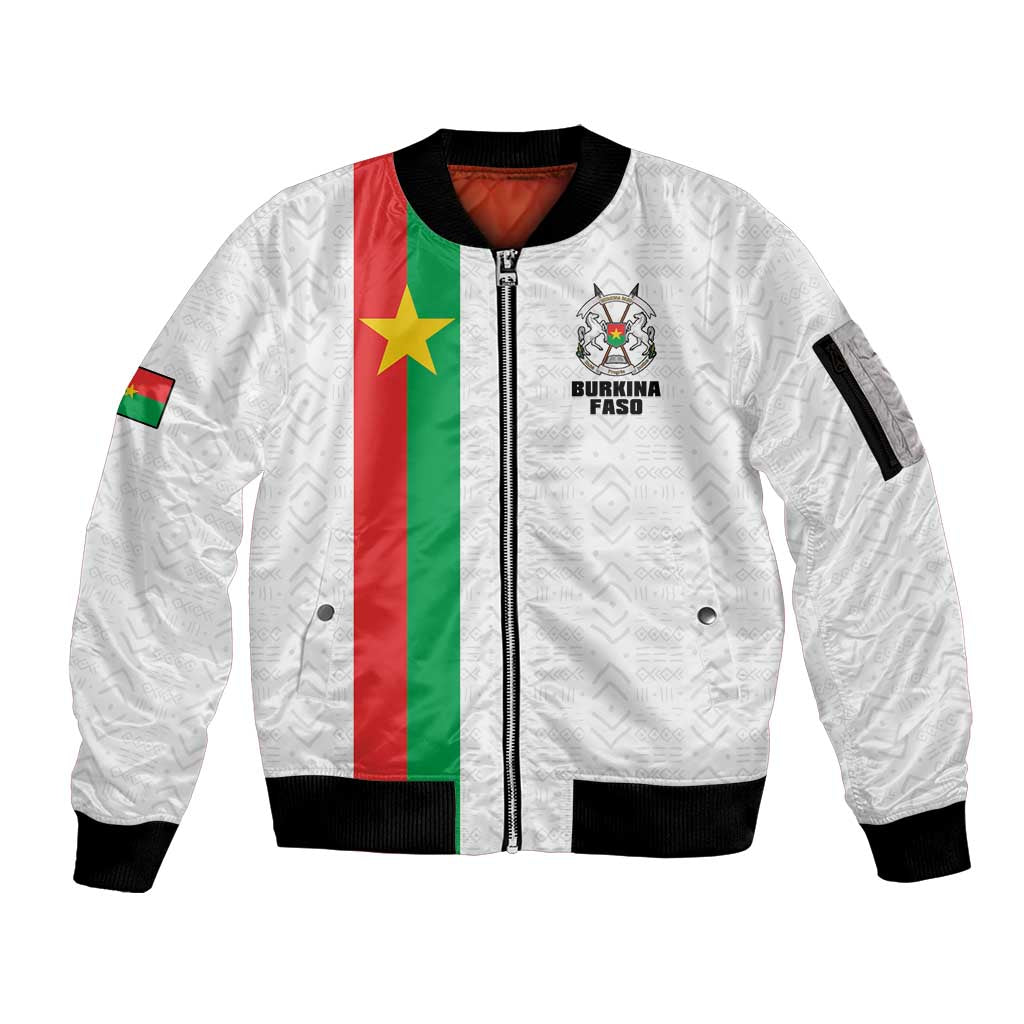 Personalized Burkina Faso Striped Sleeve Zip Bomber Jacket African Mud Cloth Pattern - White - Wonder Print Shop