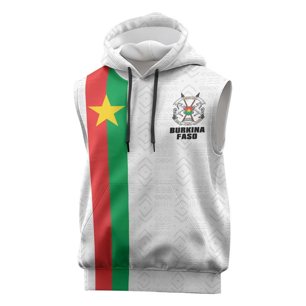 Personalized Burkina Faso Striped Sleeveless Hoodie African Mud Cloth Pattern - White - Wonder Print Shop