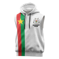 Personalized Burkina Faso Striped Sleeveless Hoodie African Mud Cloth Pattern - White - Wonder Print Shop