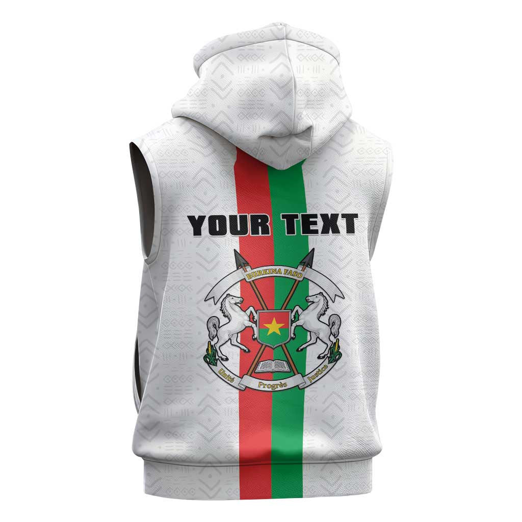 Personalized Burkina Faso Striped Sleeveless Hoodie African Mud Cloth Pattern - White - Wonder Print Shop