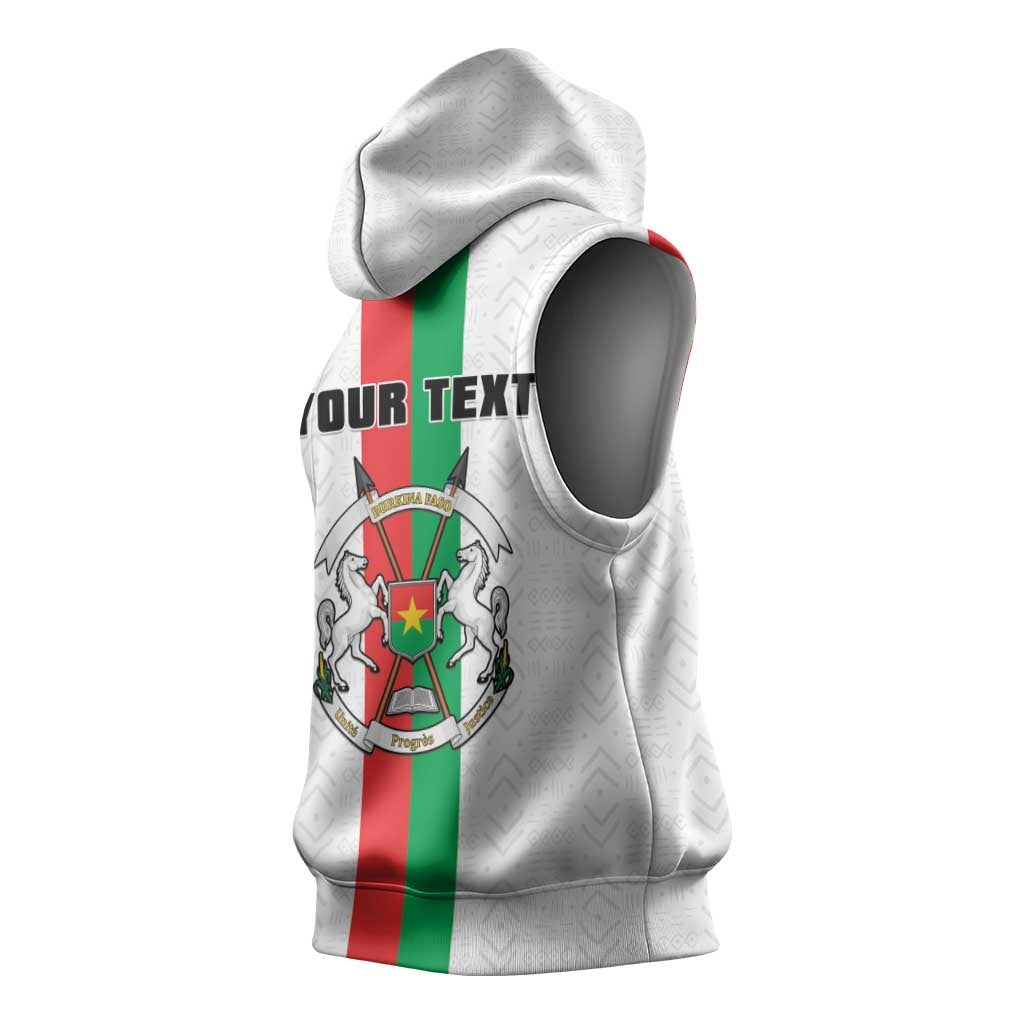 Personalized Burkina Faso Striped Sleeveless Hoodie African Mud Cloth Pattern - White - Wonder Print Shop