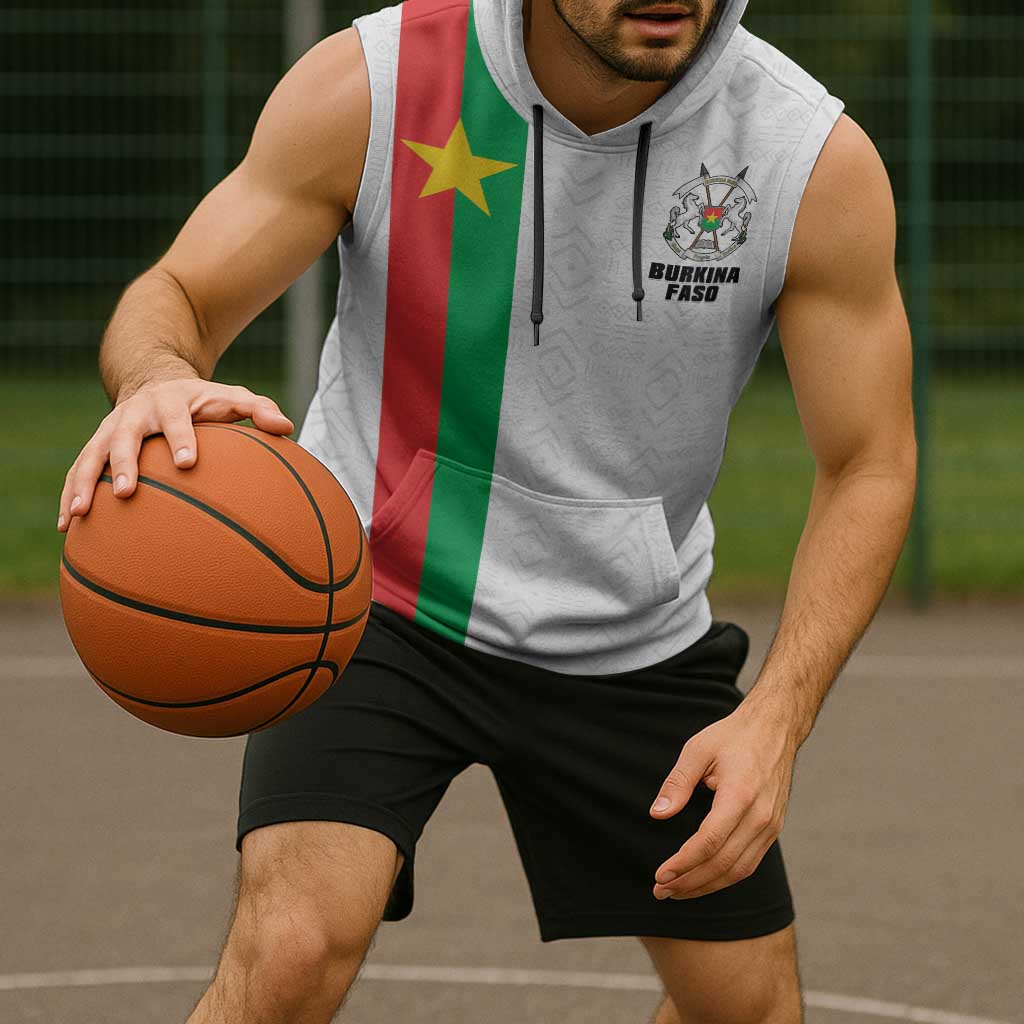 Personalized Burkina Faso Striped Sleeveless Hoodie African Mud Cloth Pattern - White - Wonder Print Shop