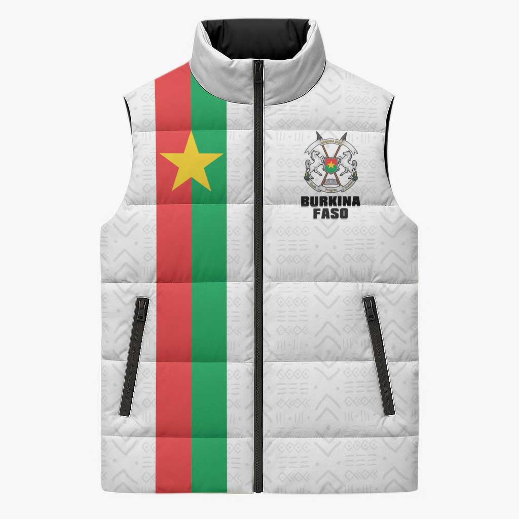 Personalized Burkina Faso Striped Sleeveless Puffer Jacket African Mud Cloth Pattern - White - Wonder Print Shop
