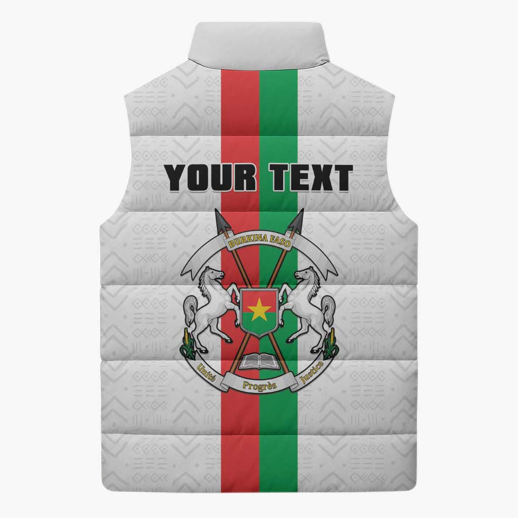 Personalized Burkina Faso Striped Sleeveless Puffer Jacket African Mud Cloth Pattern - White - Wonder Print Shop