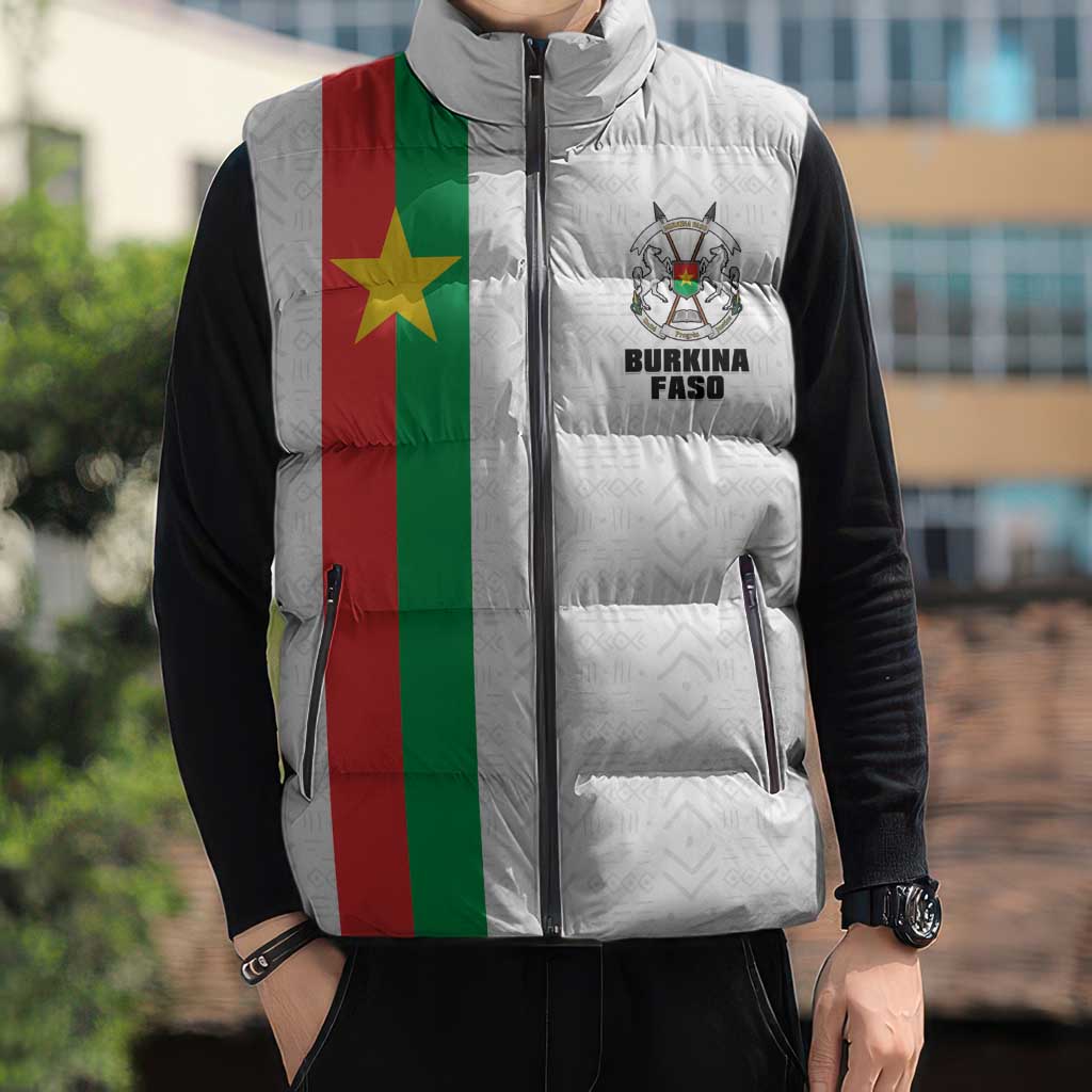 Personalized Burkina Faso Striped Sleeveless Puffer Jacket African Mud Cloth Pattern - White - Wonder Print Shop