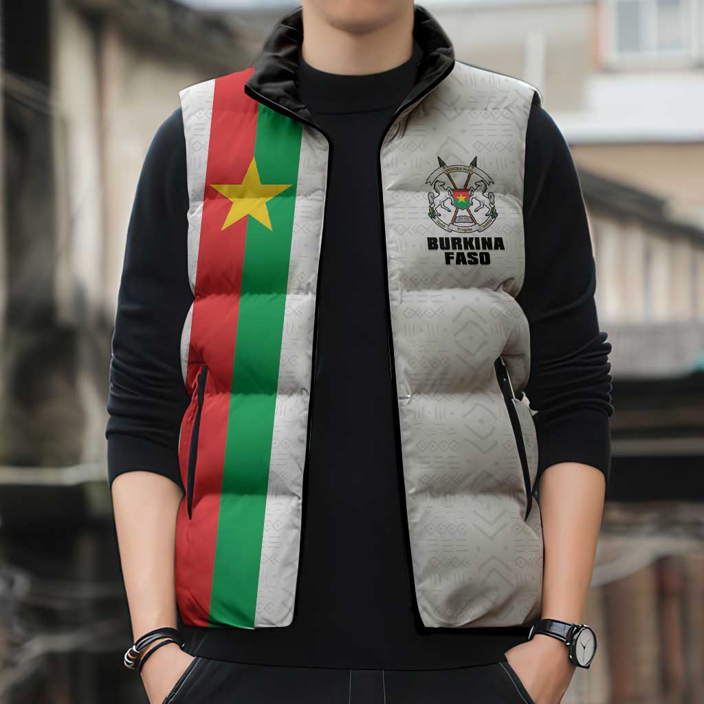 Personalized Burkina Faso Striped Sleeveless Puffer Jacket African Mud Cloth Pattern - White - Wonder Print Shop