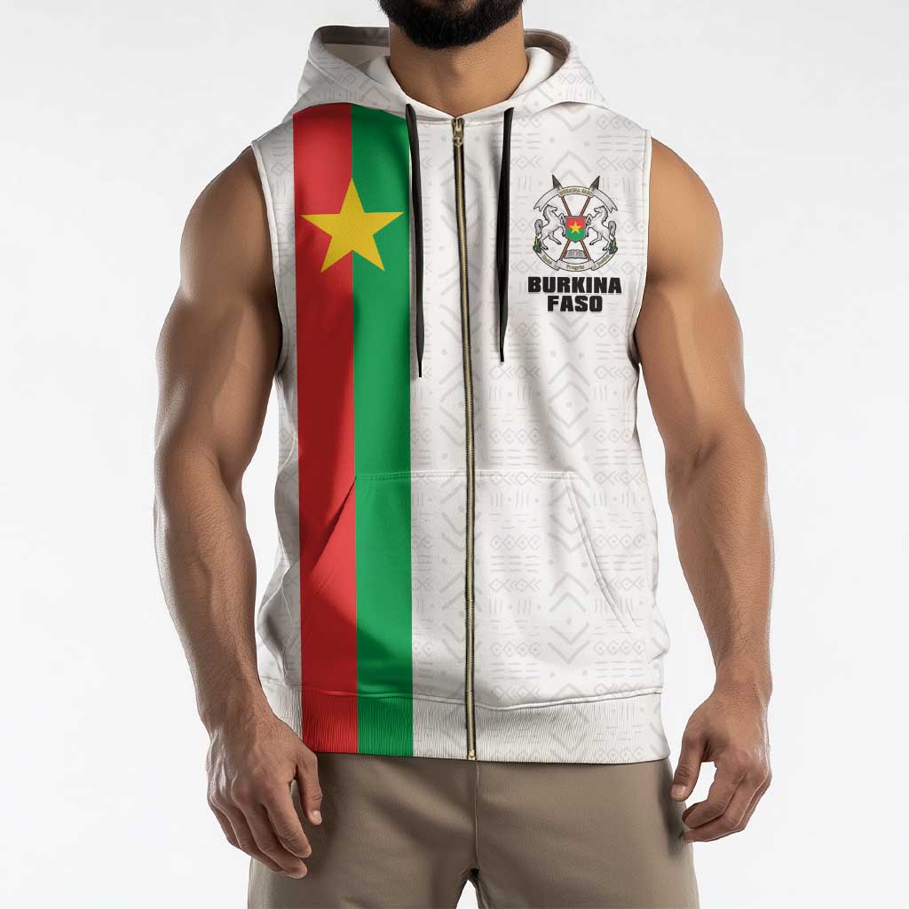 Personalized Burkina Faso Striped Sleeveless Zip Hoodie African Mud Cloth Pattern - White - Wonder Print Shop