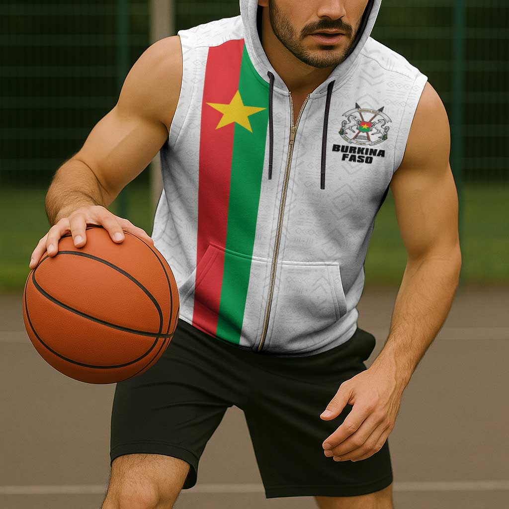 Personalized Burkina Faso Striped Sleeveless Zip Hoodie African Mud Cloth Pattern - White - Wonder Print Shop