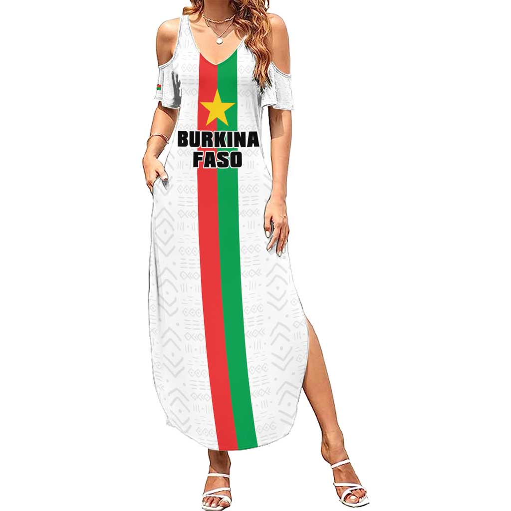 Personalized Burkina Faso Striped Summer Maxi Dress African Mud Cloth Pattern - White - Wonder Print Shop
