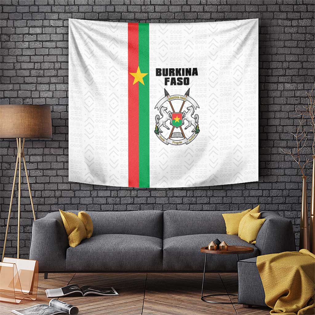 Burkina Faso Striped Tapestry African Mud Cloth Pattern - White - Wonder Print Shop