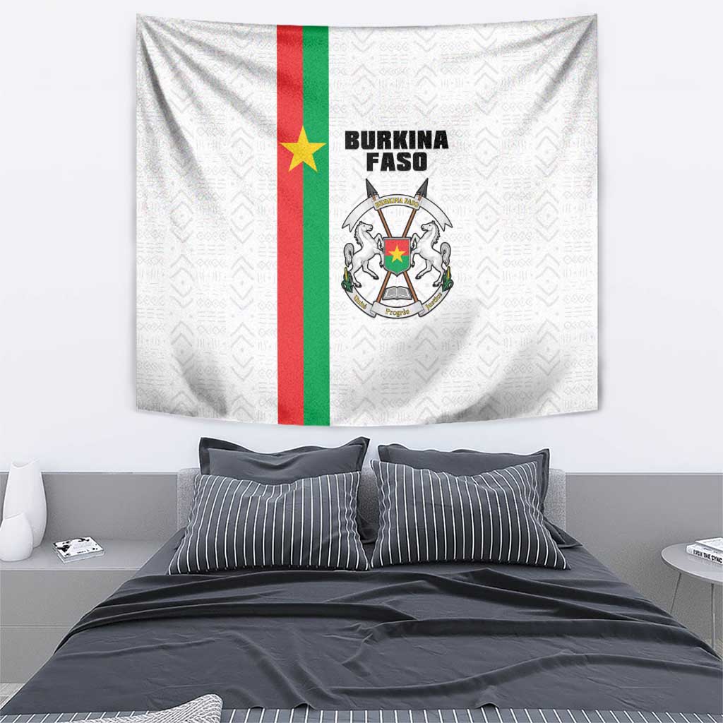 Burkina Faso Striped Tapestry African Mud Cloth Pattern - White - Wonder Print Shop