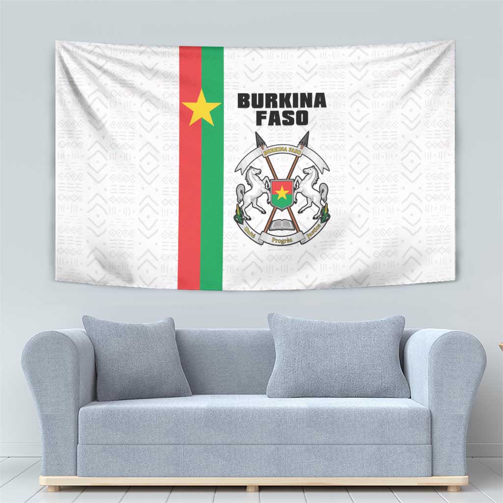 Burkina Faso Striped Tapestry African Mud Cloth Pattern - White - Wonder Print Shop