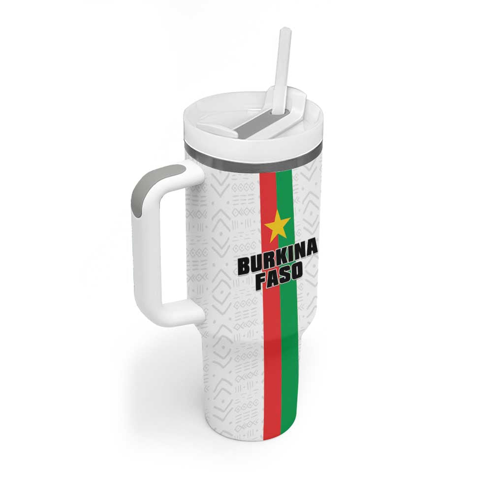 Personalized Burkina Faso Striped Tumbler With Handle African Mud Cloth Pattern - White - Wonder Print Shop