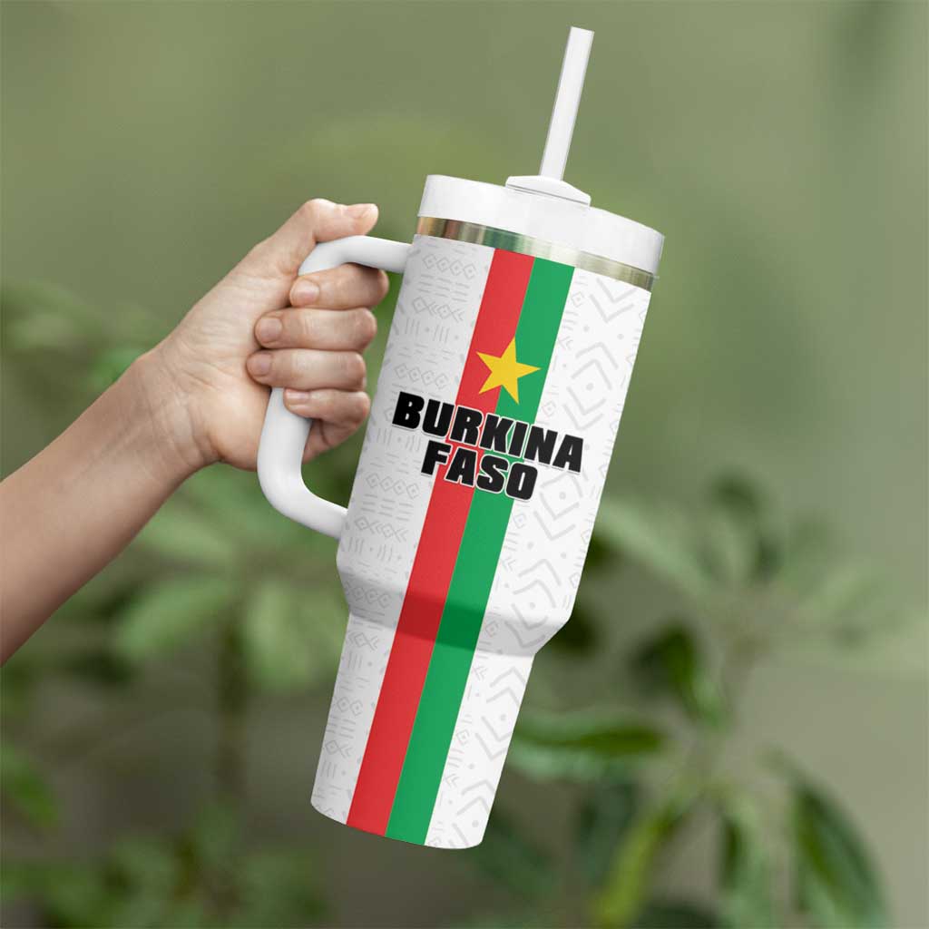 Personalized Burkina Faso Striped Tumbler With Handle African Mud Cloth Pattern - White - Wonder Print Shop