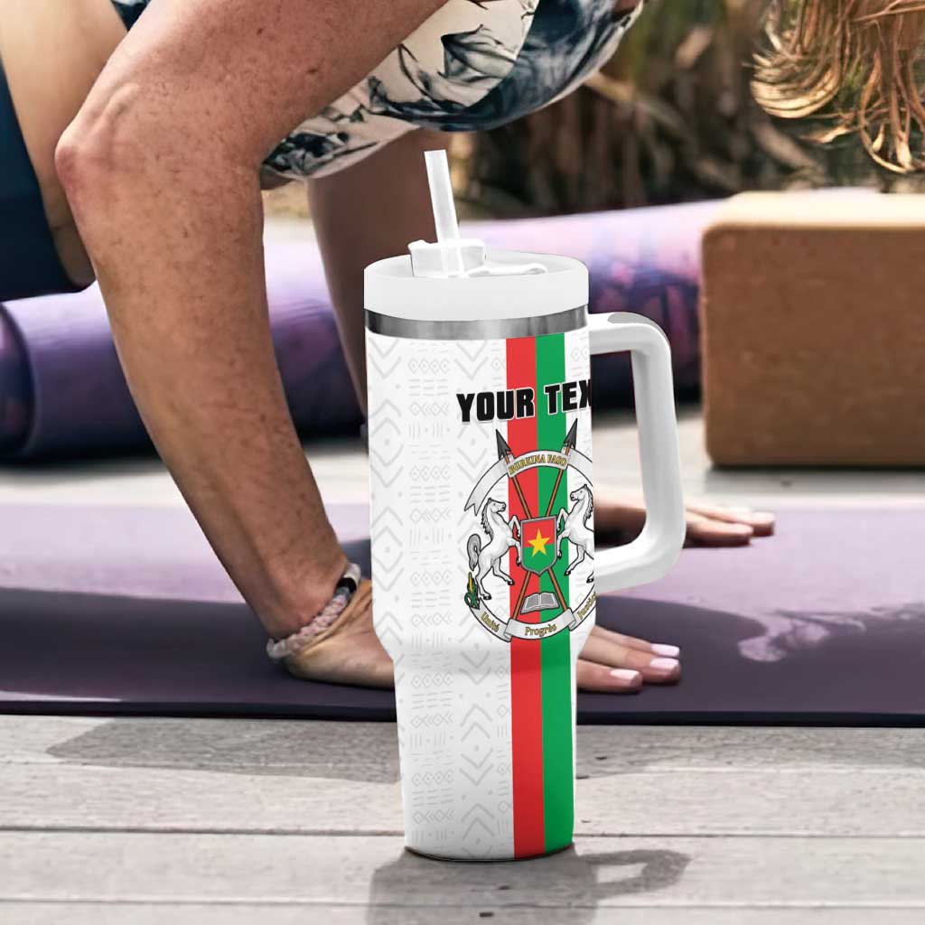 Personalized Burkina Faso Striped Tumbler With Handle African Mud Cloth Pattern - White - Wonder Print Shop