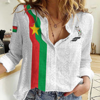 Personalized Burkina Faso Striped Women Casual Shirt African Mud Cloth Pattern - White - Wonder Print Shop