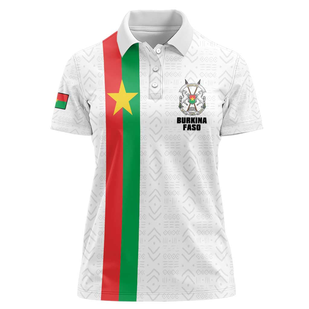 Personalized Burkina Faso Striped Women Polo Shirt African Mud Cloth Pattern - White - Wonder Print Shop