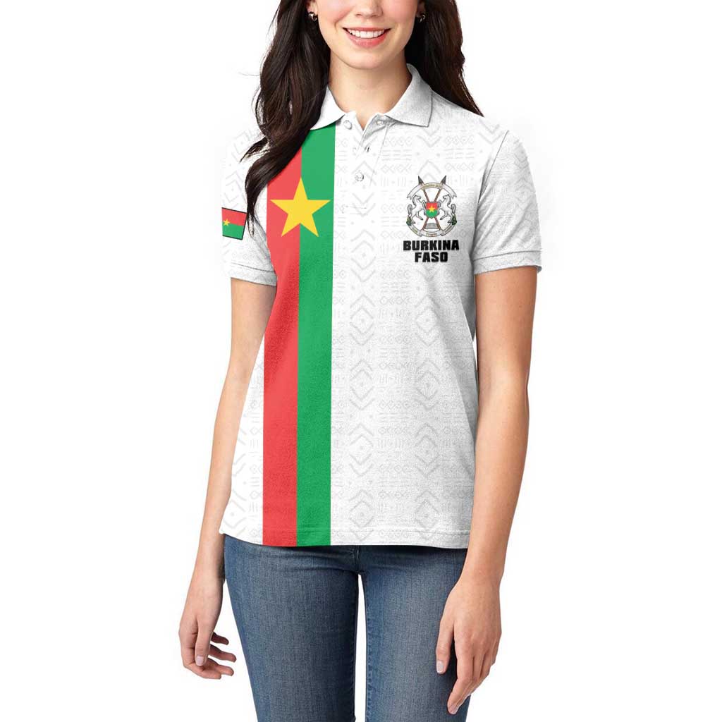 Personalized Burkina Faso Striped Women Polo Shirt African Mud Cloth Pattern - White - Wonder Print Shop