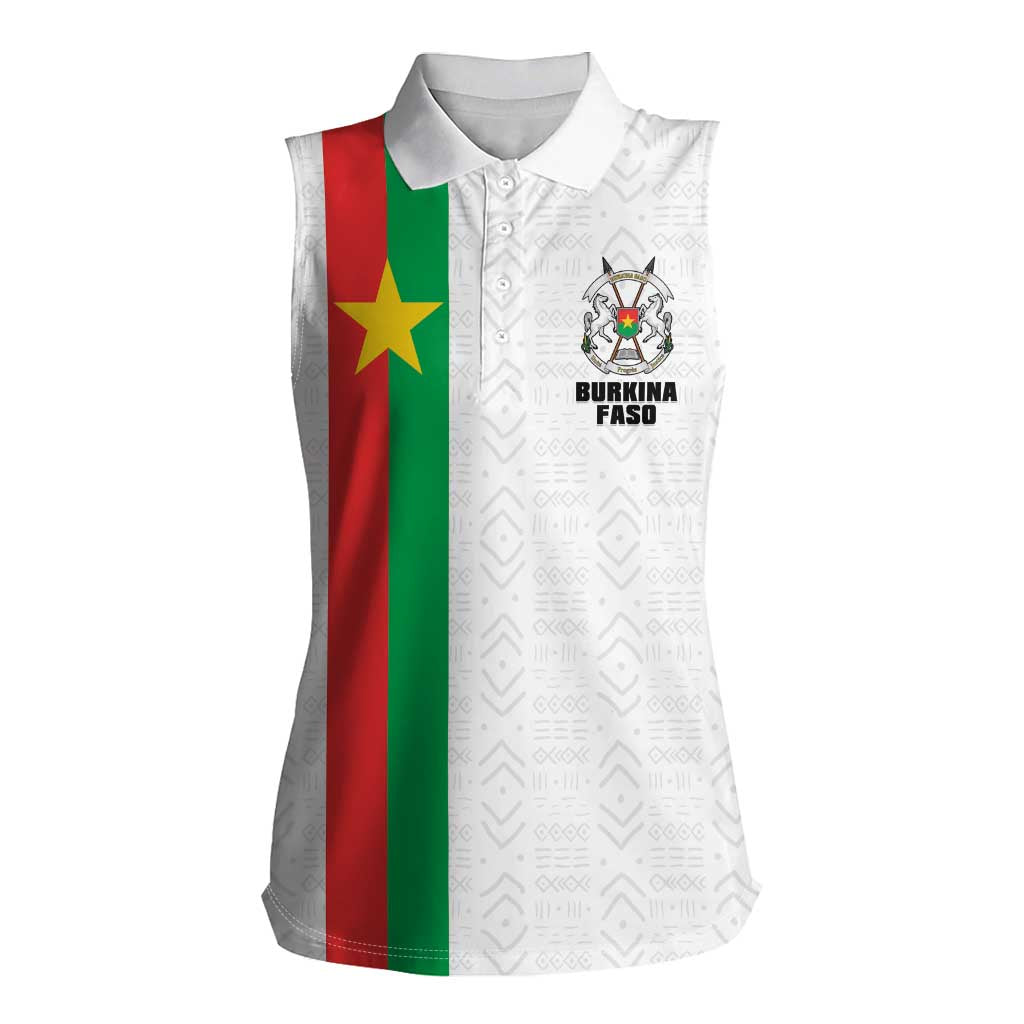 Personalized Burkina Faso Striped Women Sleeveless Polo Shirt African Mud Cloth Pattern - White - Wonder Print Shop