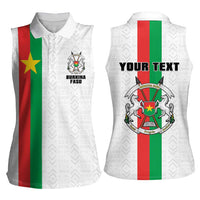 Personalized Burkina Faso Striped Women Sleeveless Polo Shirt African Mud Cloth Pattern - White - Wonder Print Shop