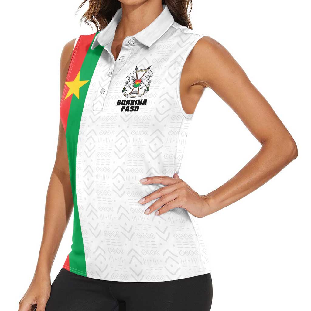 Personalized Burkina Faso Striped Women Sleeveless Polo Shirt African Mud Cloth Pattern - White - Wonder Print Shop