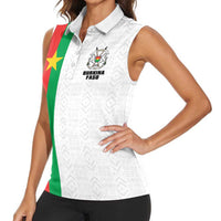 Personalized Burkina Faso Striped Women Sleeveless Polo Shirt African Mud Cloth Pattern - White - Wonder Print Shop
