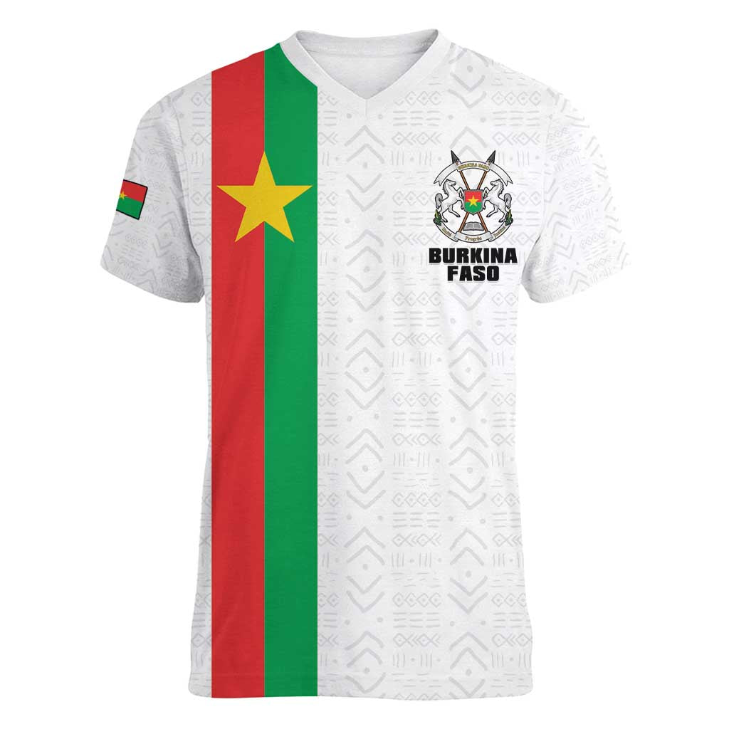 Personalized Burkina Faso Striped Women V-Neck T-Shirt African Mud Cloth Pattern - White - Wonder Print Shop