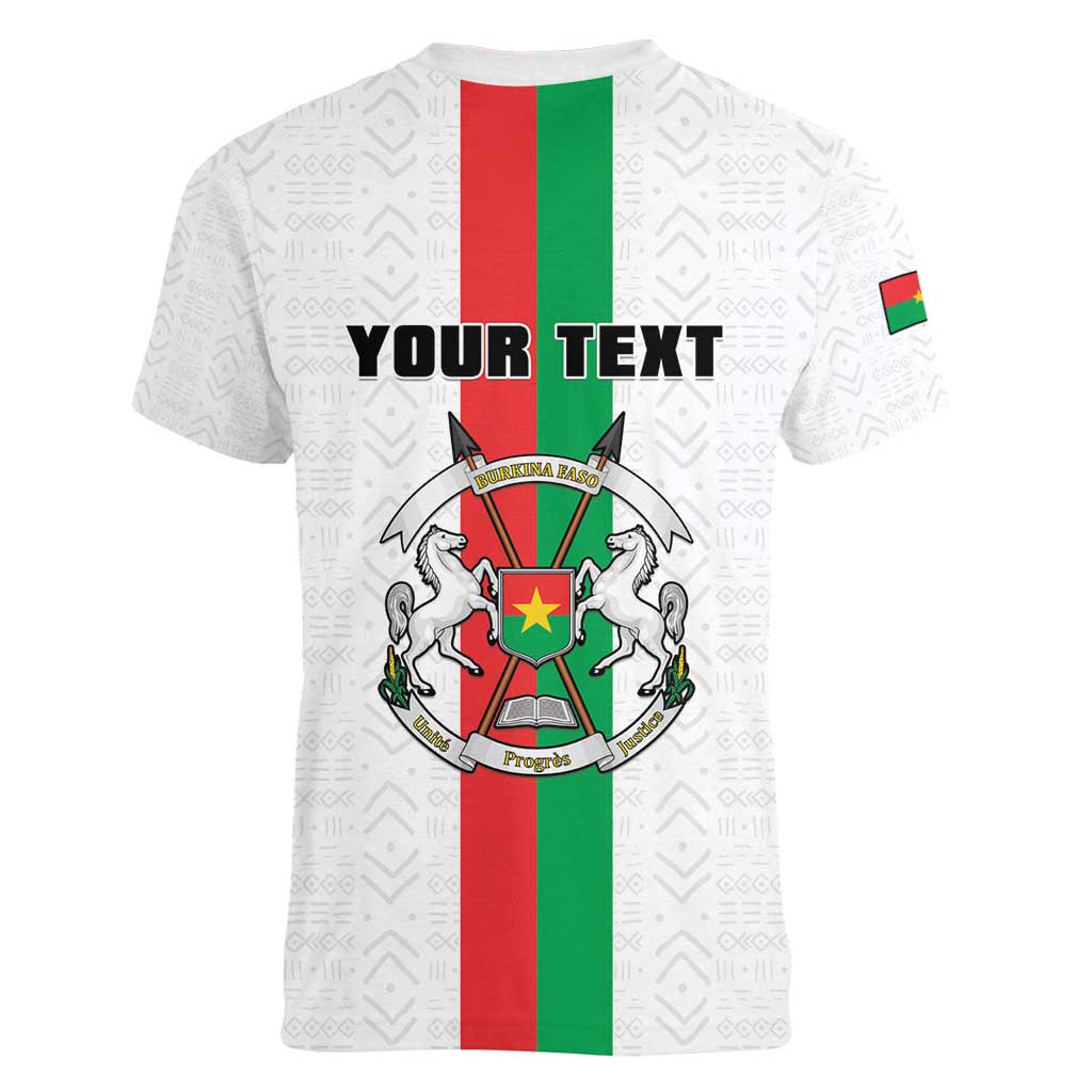 Personalized Burkina Faso Striped Women V-Neck T-Shirt African Mud Cloth Pattern - White - Wonder Print Shop