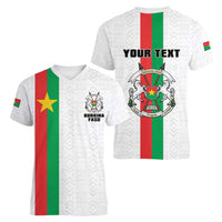 Personalized Burkina Faso Striped Women V-Neck T-Shirt African Mud Cloth Pattern - White - Wonder Print Shop