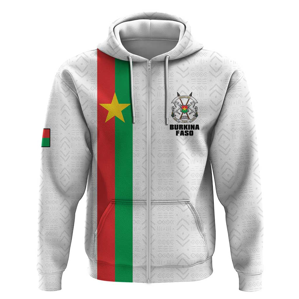 Personalized Burkina Faso Striped Zip Hoodie African Mud Cloth Pattern - White - Wonder Print Shop