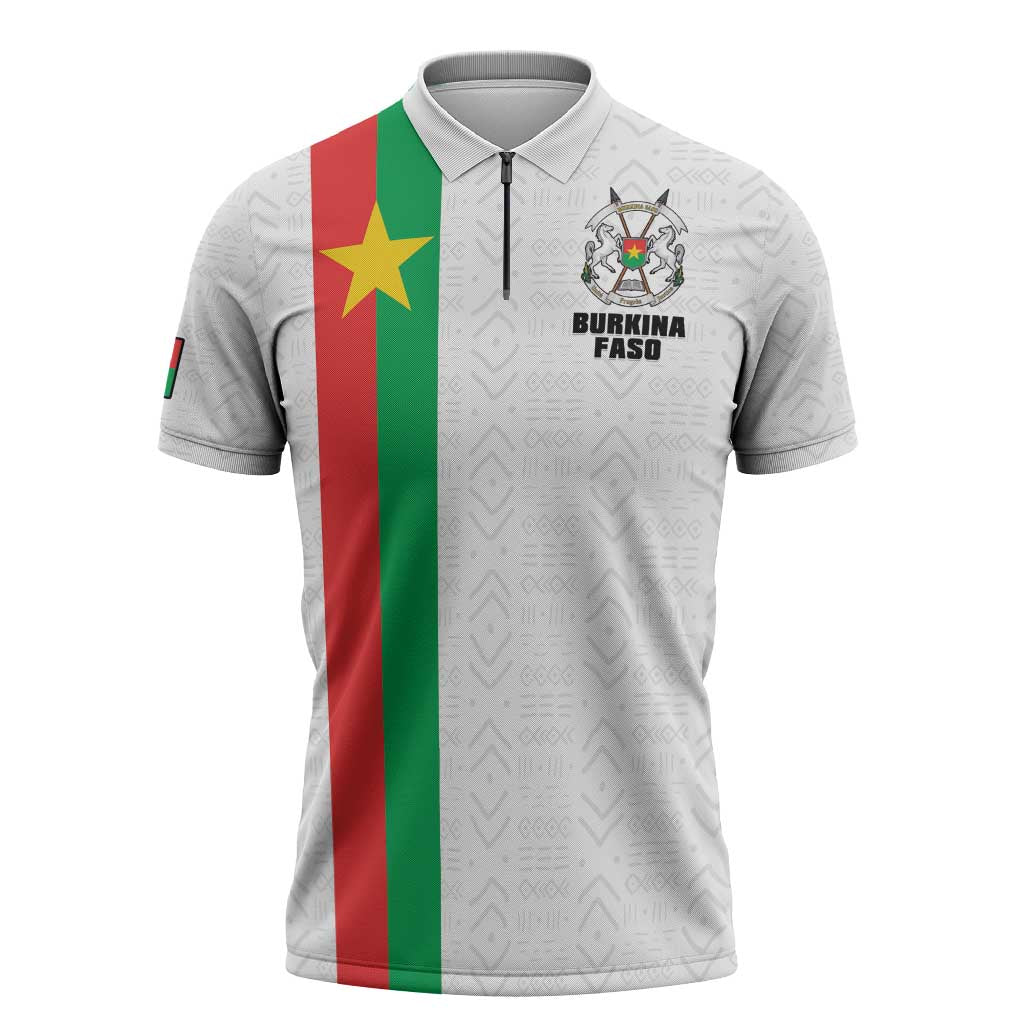 Personalized Burkina Faso Striped Zipper Polo Shirt African Mud Cloth Pattern - White - Wonder Print Shop