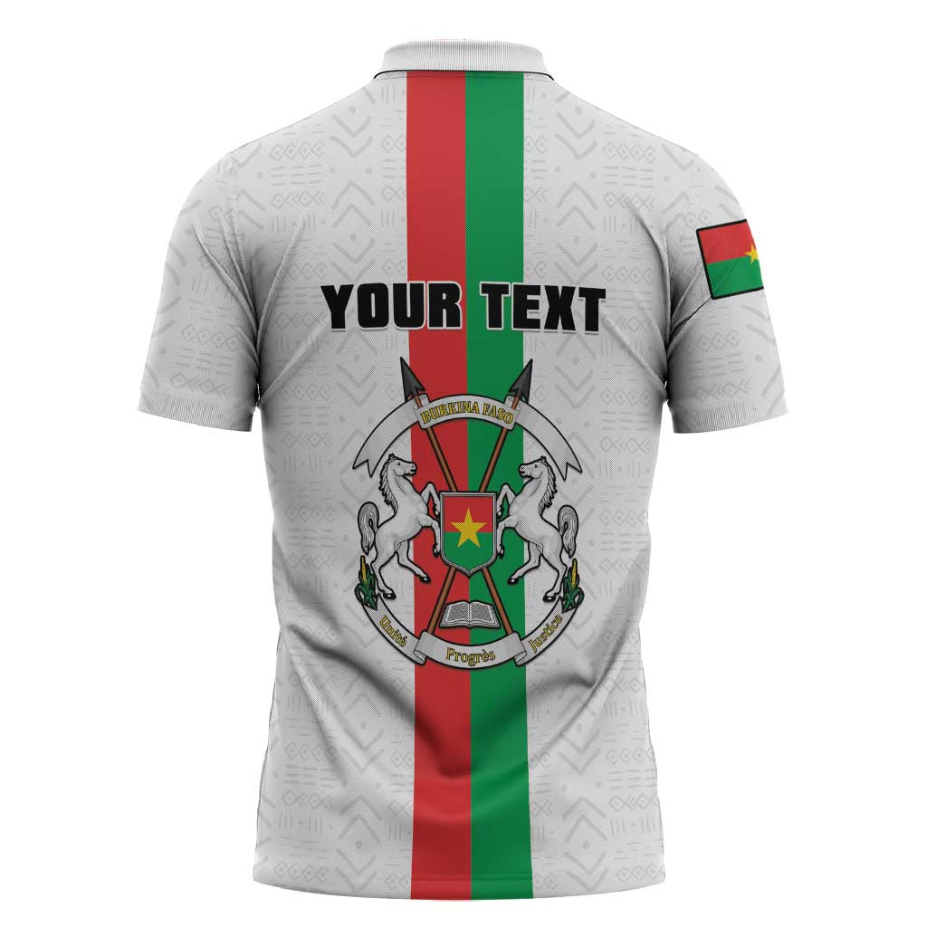 Personalized Burkina Faso Striped Zipper Polo Shirt African Mud Cloth Pattern - White - Wonder Print Shop