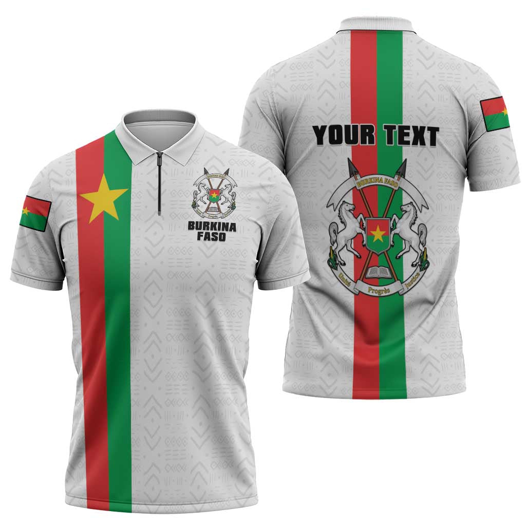 Personalized Burkina Faso Striped Zipper Polo Shirt African Mud Cloth Pattern - White - Wonder Print Shop