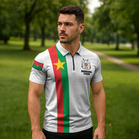 Personalized Burkina Faso Striped Zipper Polo Shirt African Mud Cloth Pattern - White - Wonder Print Shop