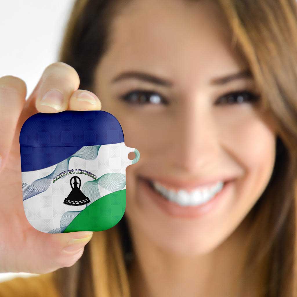 Lesotho AirPods Case Coat Of Arms With Kente Pattern - Wonder Print Shop