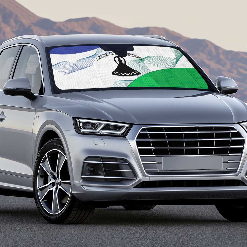 Lesotho Auto Sun Shade Coat Of Arms With Kente Pattern - Wonder Print Shop