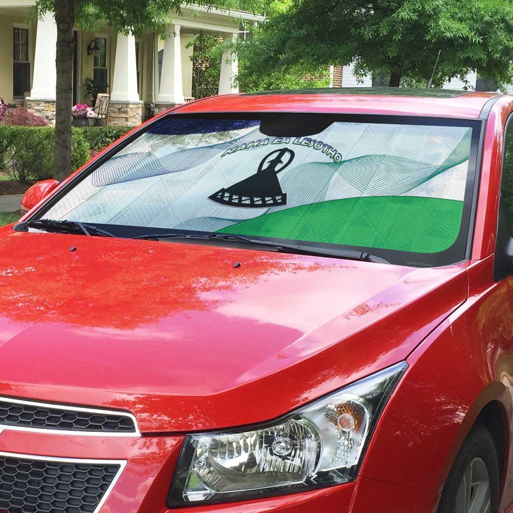 Lesotho Auto Sun Shade Coat Of Arms With Kente Pattern - Wonder Print Shop