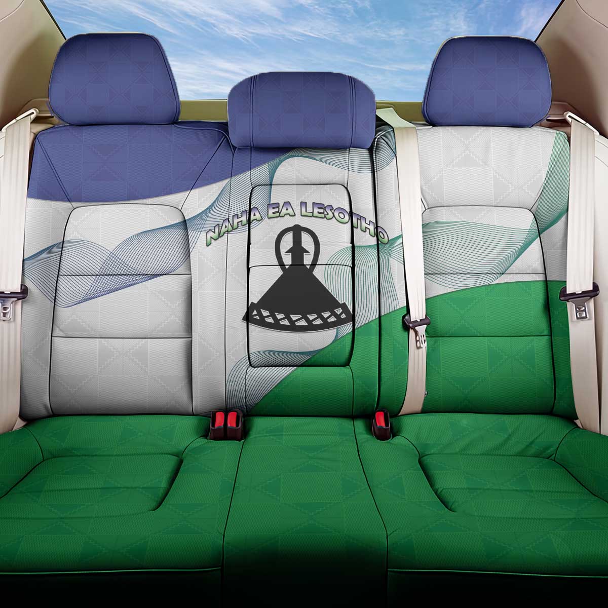Lesotho Back Car Seat Cover Coat Of Arms With Kente Pattern - Wonder Print Shop