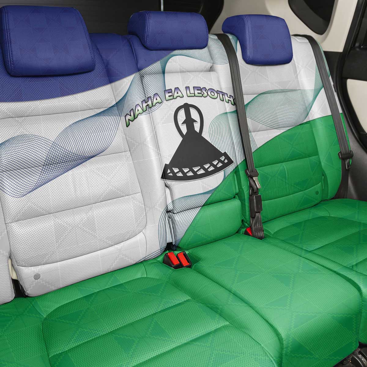 Lesotho Back Car Seat Cover Coat Of Arms With Kente Pattern - Wonder Print Shop