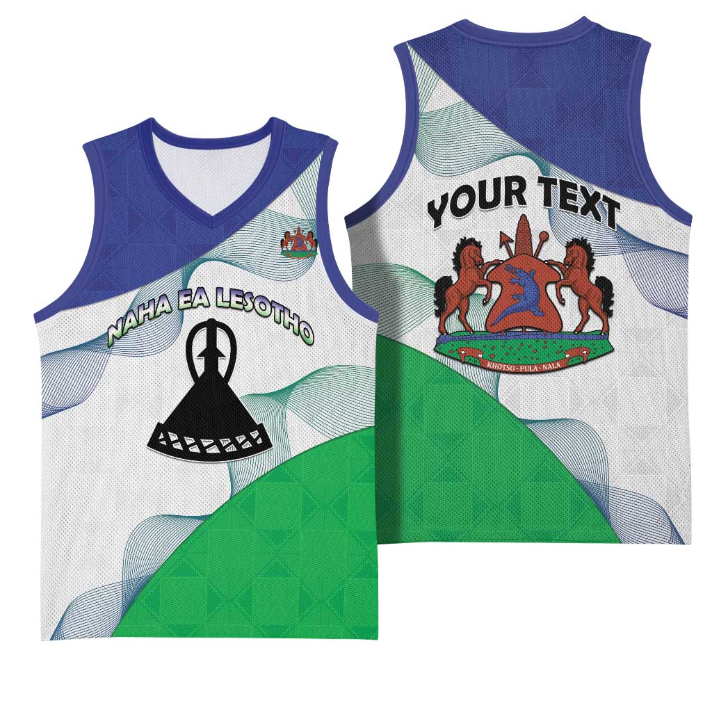 Personalized Lesotho Basketball Jersey Coat Of Arms With Kente Pattern - Wonder Print Shop