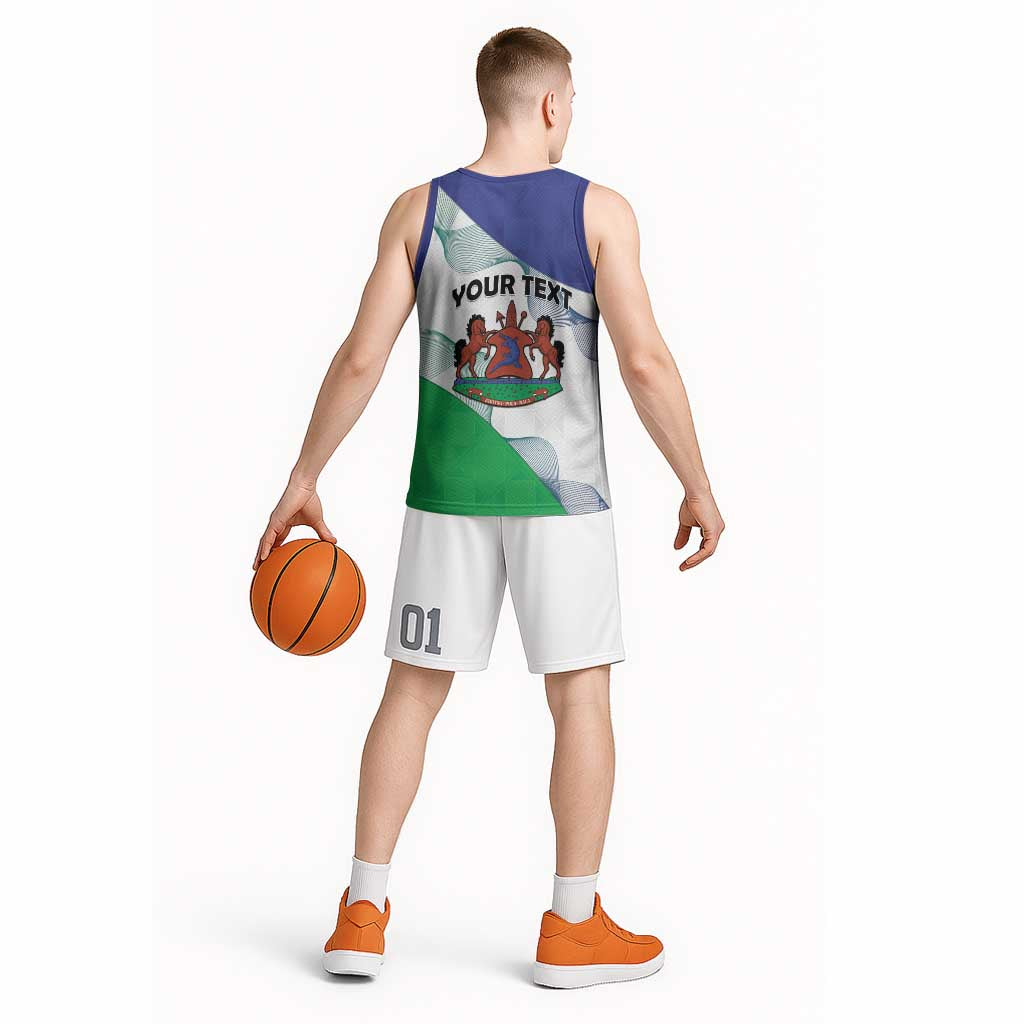 Personalized Lesotho Basketball Jersey Coat Of Arms With Kente Pattern - Wonder Print Shop